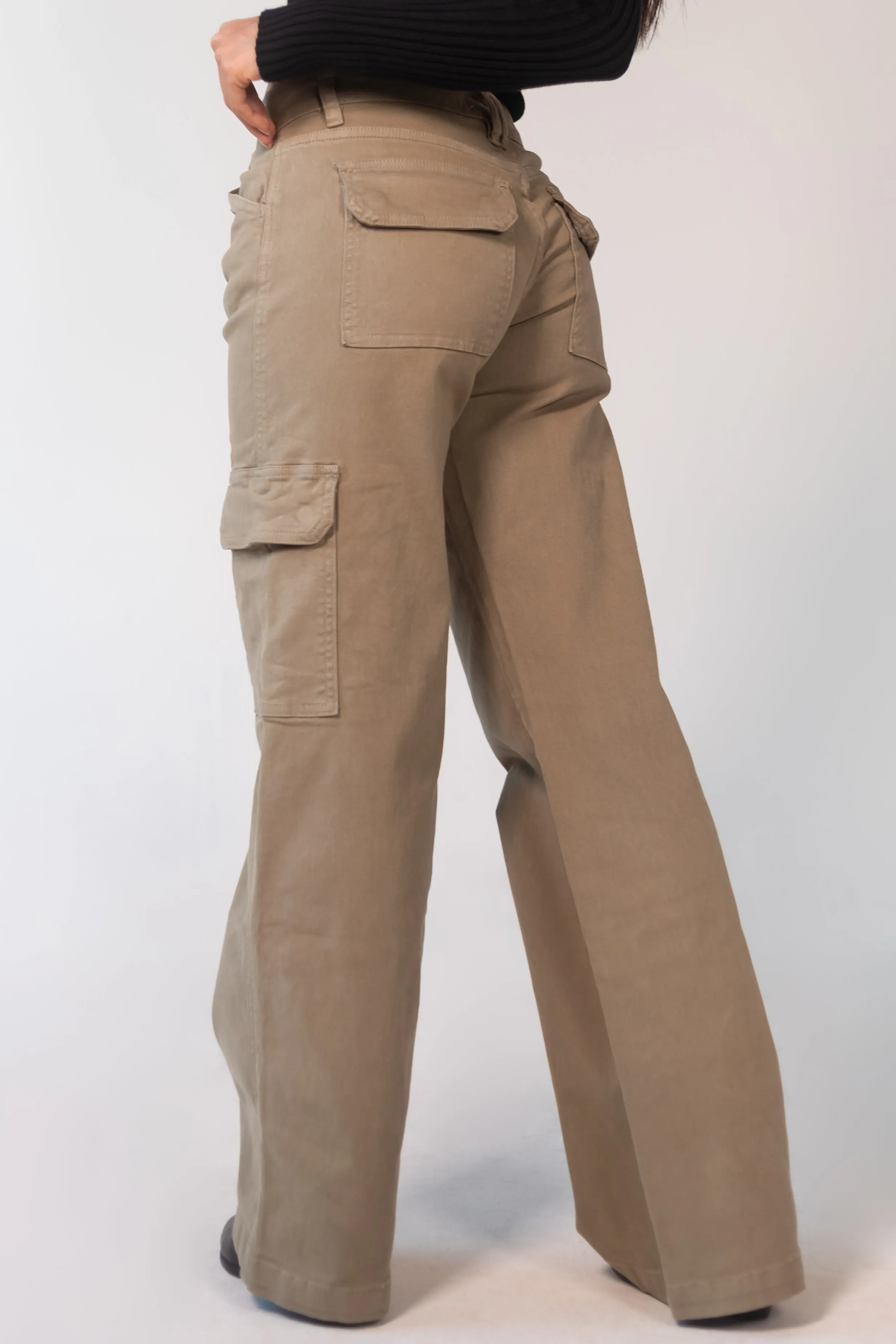 Mica Denim Olive Mid Rise Wide Leg Cargo Jeans