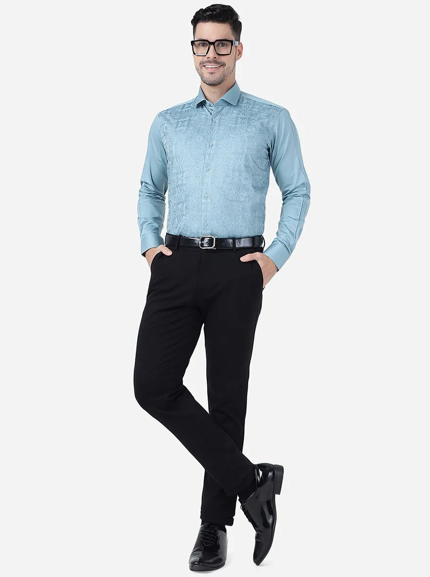 Mint Blue Printed Slim Fit Party Wear Shirt | JB Studio