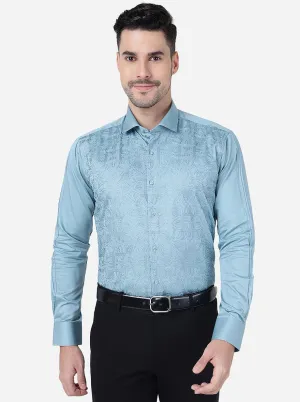 Mint Blue Printed Slim Fit Party Wear Shirt | JB Studio