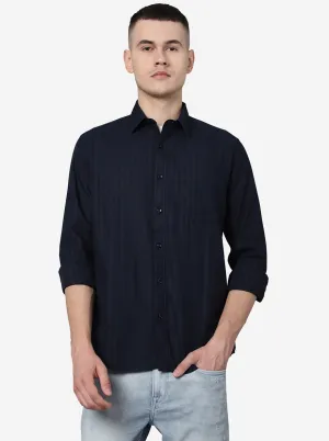 Navy Blue Striped Smart Fit Semi Casual Shirt | Greenfibre