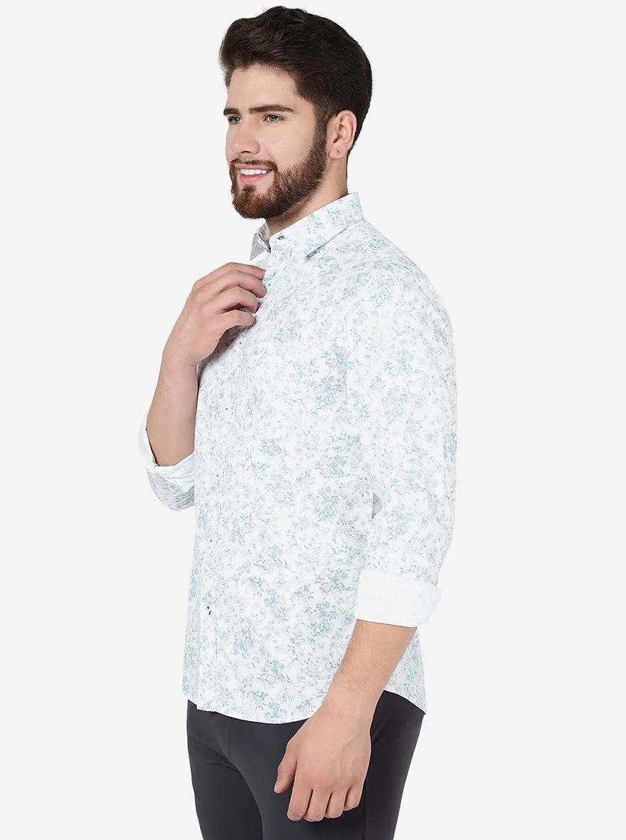 Ocean Blue Printed Slim Fit Casual Shirt | Greenfibre