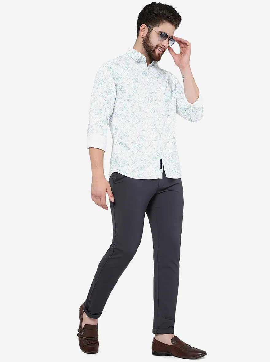 Ocean Blue Printed Slim Fit Casual Shirt | Greenfibre