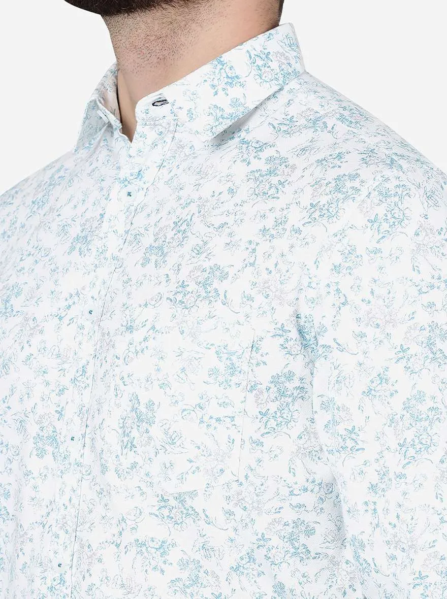 Ocean Blue Printed Slim Fit Casual Shirt | Greenfibre