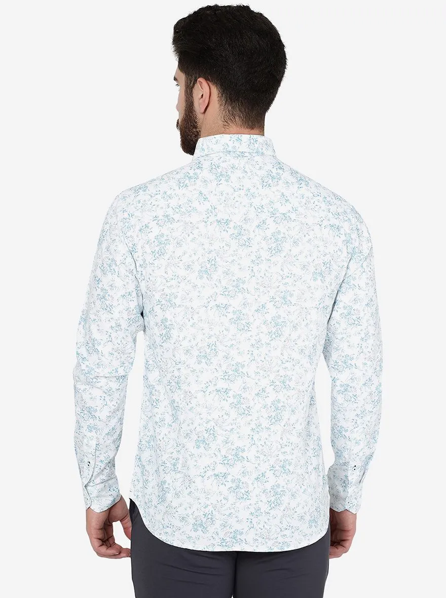 Ocean Blue Printed Slim Fit Casual Shirt | Greenfibre