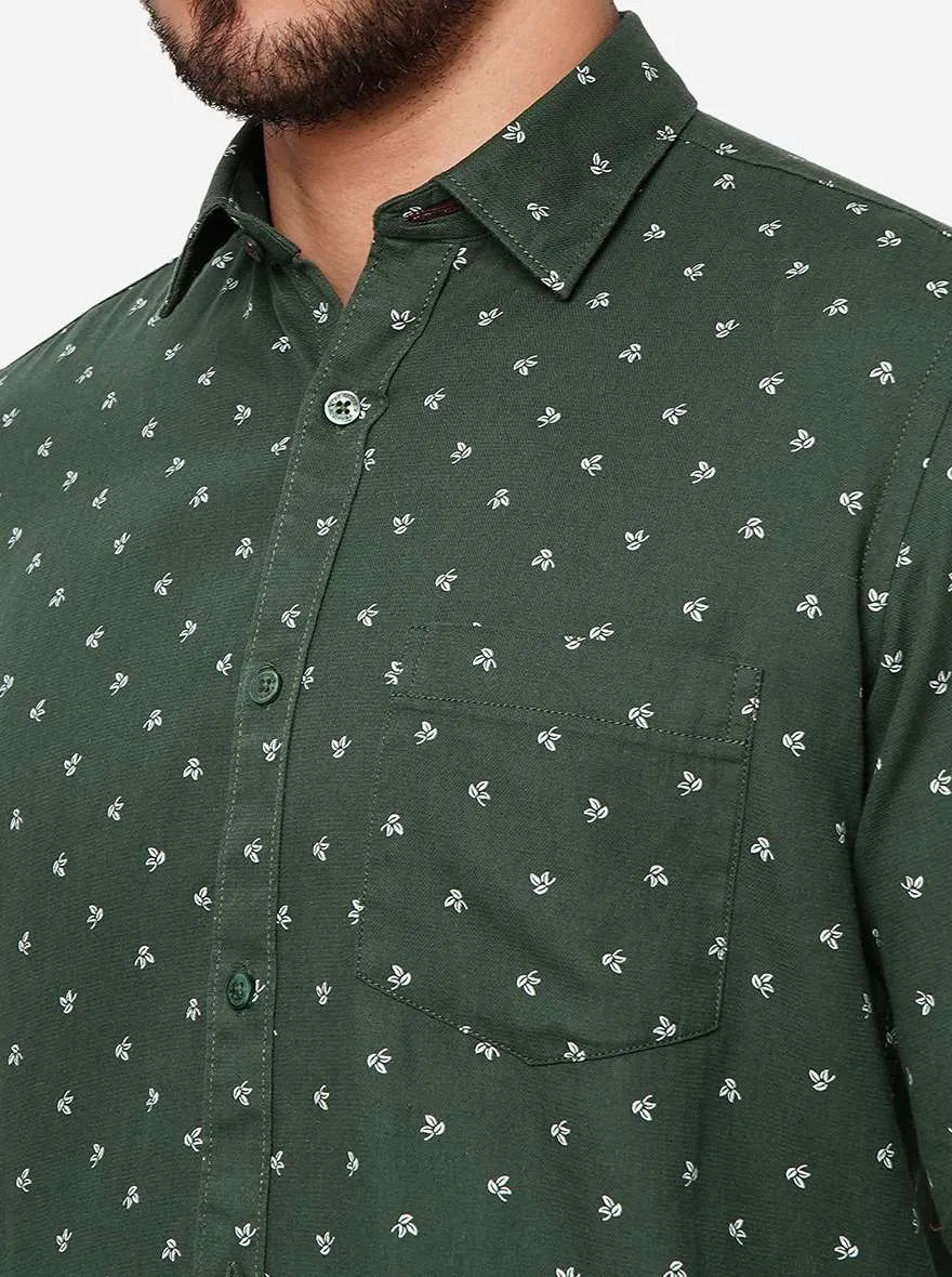 Olive Green Printed Smart Fit Semi Casual Shirt | Greenfibre