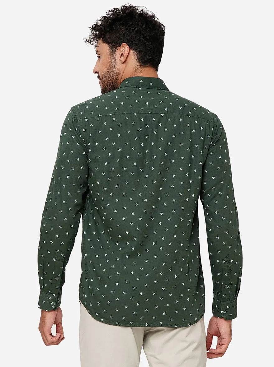 Olive Green Printed Smart Fit Semi Casual Shirt | Greenfibre