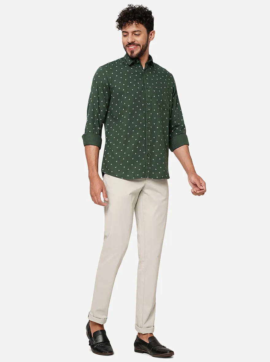 Olive Green Printed Smart Fit Semi Casual Shirt | Greenfibre