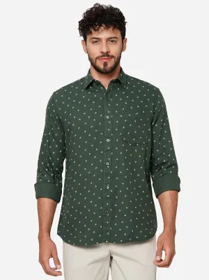 Olive Green Printed Smart Fit Semi Casual Shirt | Greenfibre