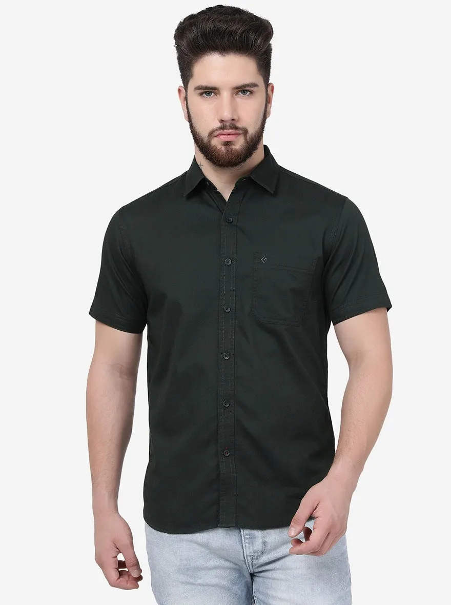 Olive Green Solid Slim Fit Casual Shirt | Greenfibre