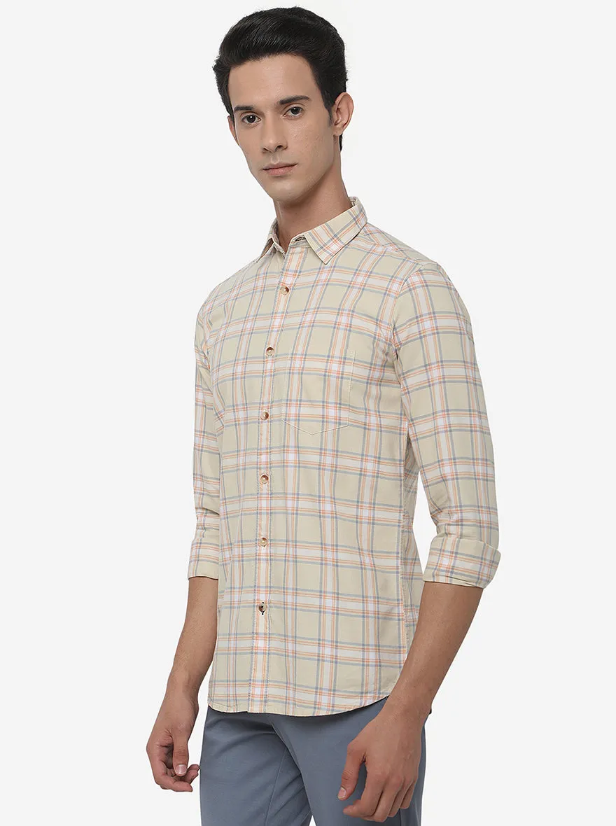 Orange & Yellow Checked Slim Fit Semi Casual Shirt | JadeBlue