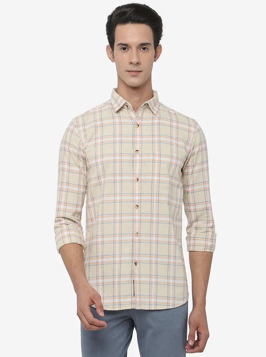 Orange & Yellow Checked Slim Fit Semi Casual Shirt | JadeBlue