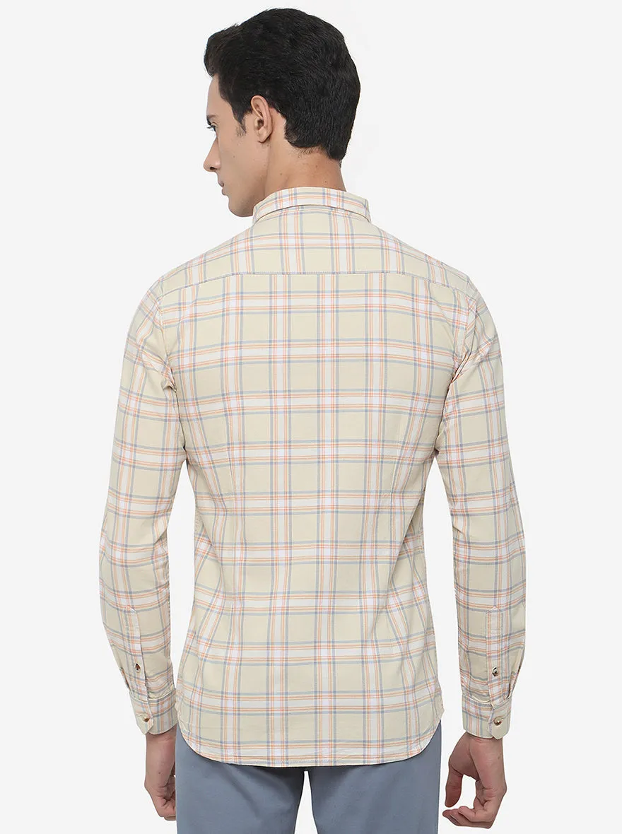 Orange & Yellow Checked Slim Fit Semi Casual Shirt | JadeBlue