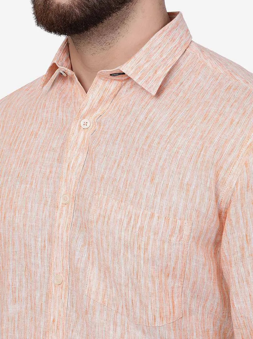 Orange Striped Slim Fit Semi Casual Shirt | JadeBlue