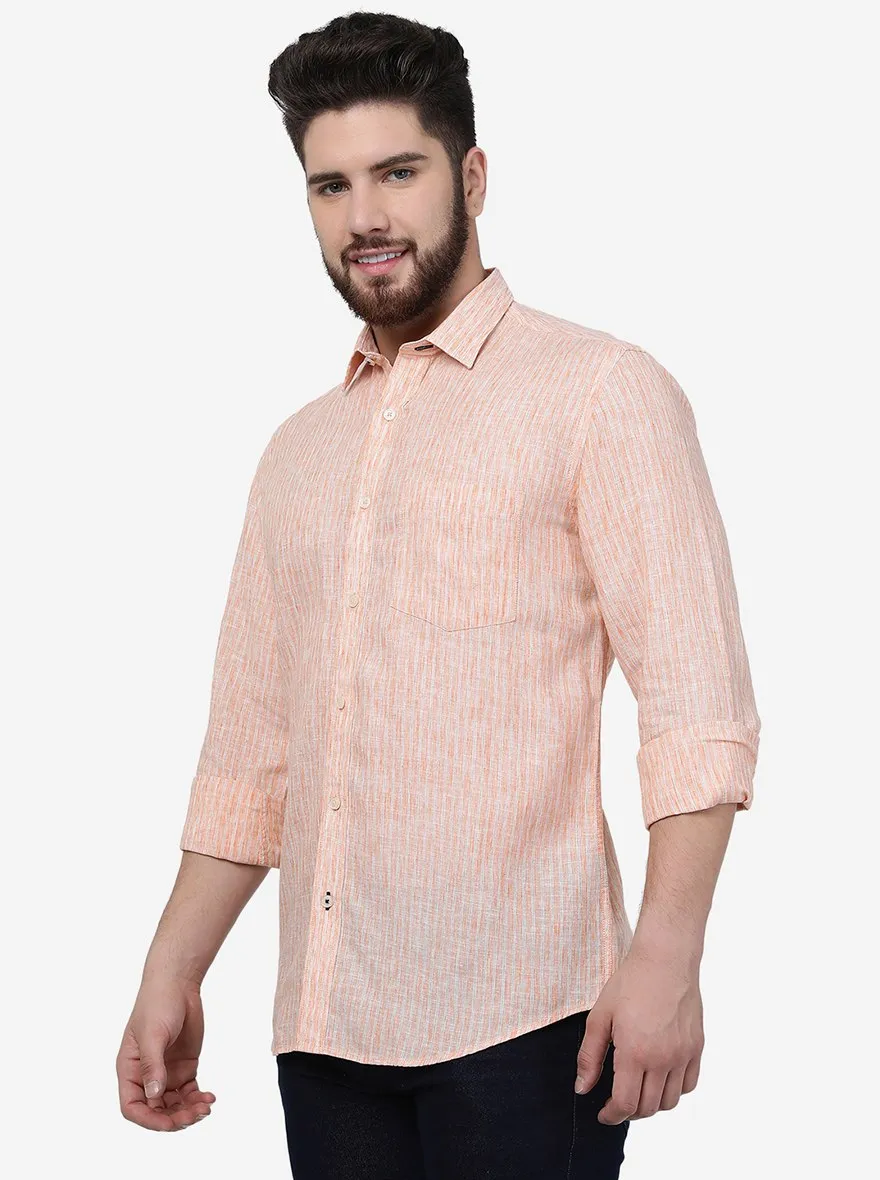 Orange Striped Slim Fit Semi Casual Shirt | JadeBlue