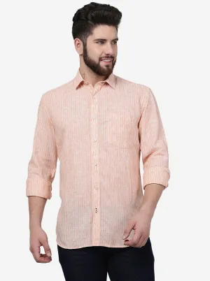 Orange Striped Slim Fit Semi Casual Shirt | JadeBlue