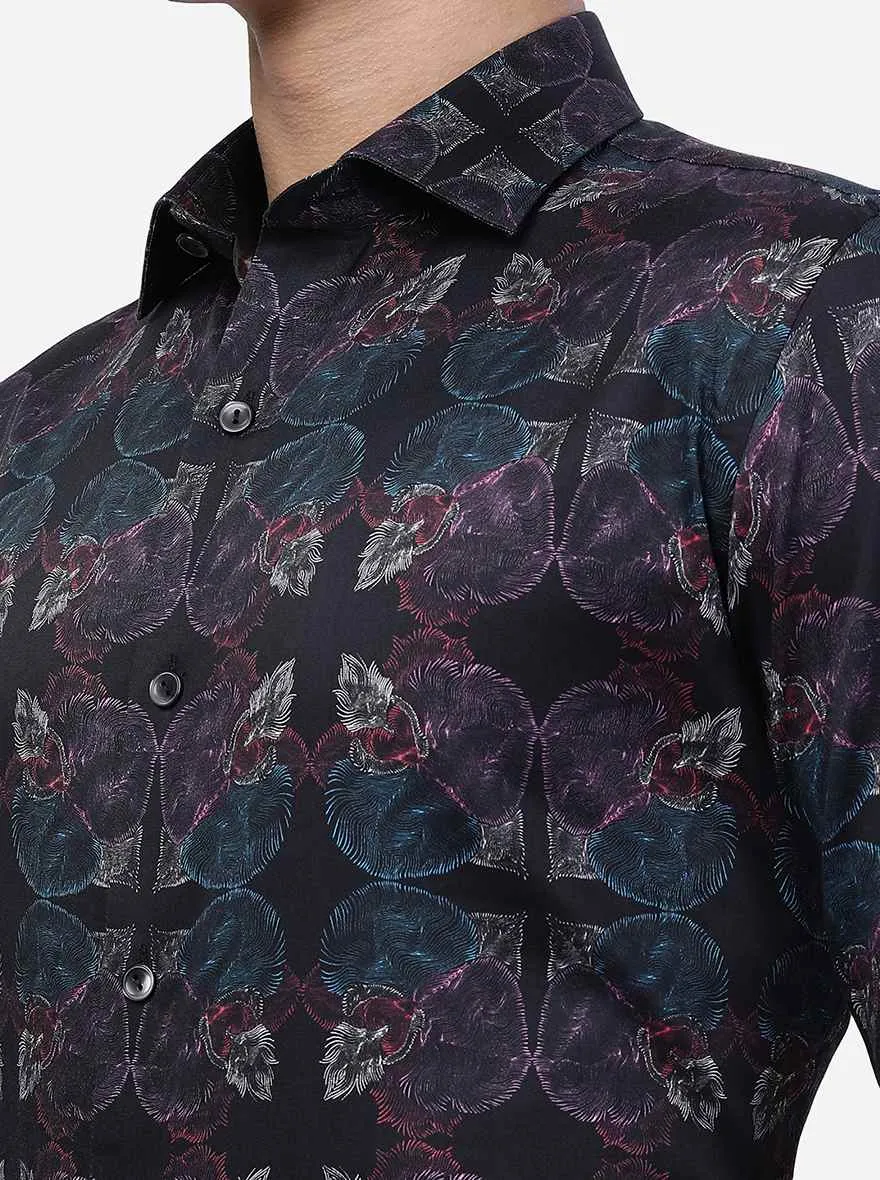 Peacock Maroon Printed Slim Fit Party Wear Shirt | Wyre