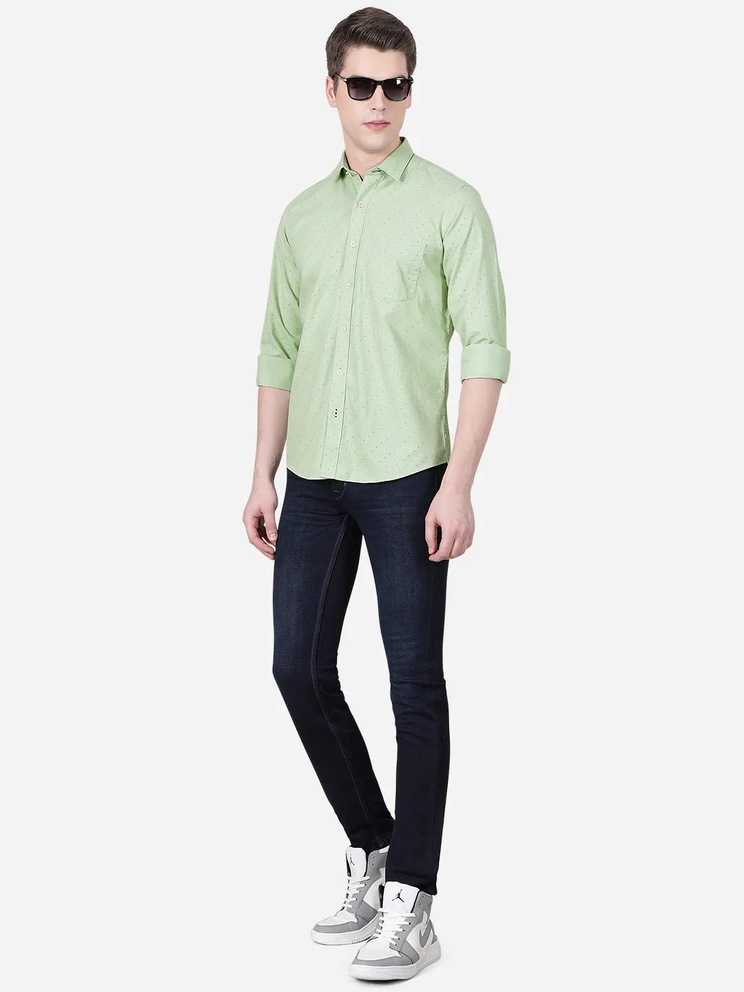 Pista Green Printed Slim Fit Casual Shirt | JadeBlue