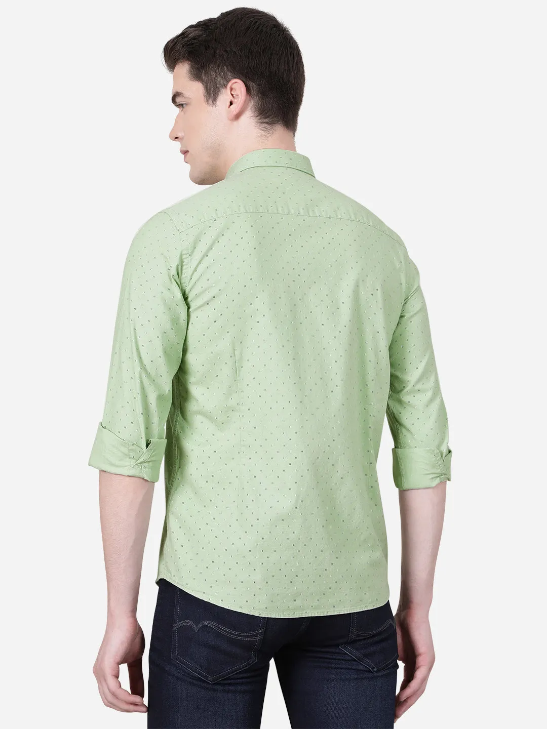 Pista Green Printed Slim Fit Casual Shirt | JadeBlue