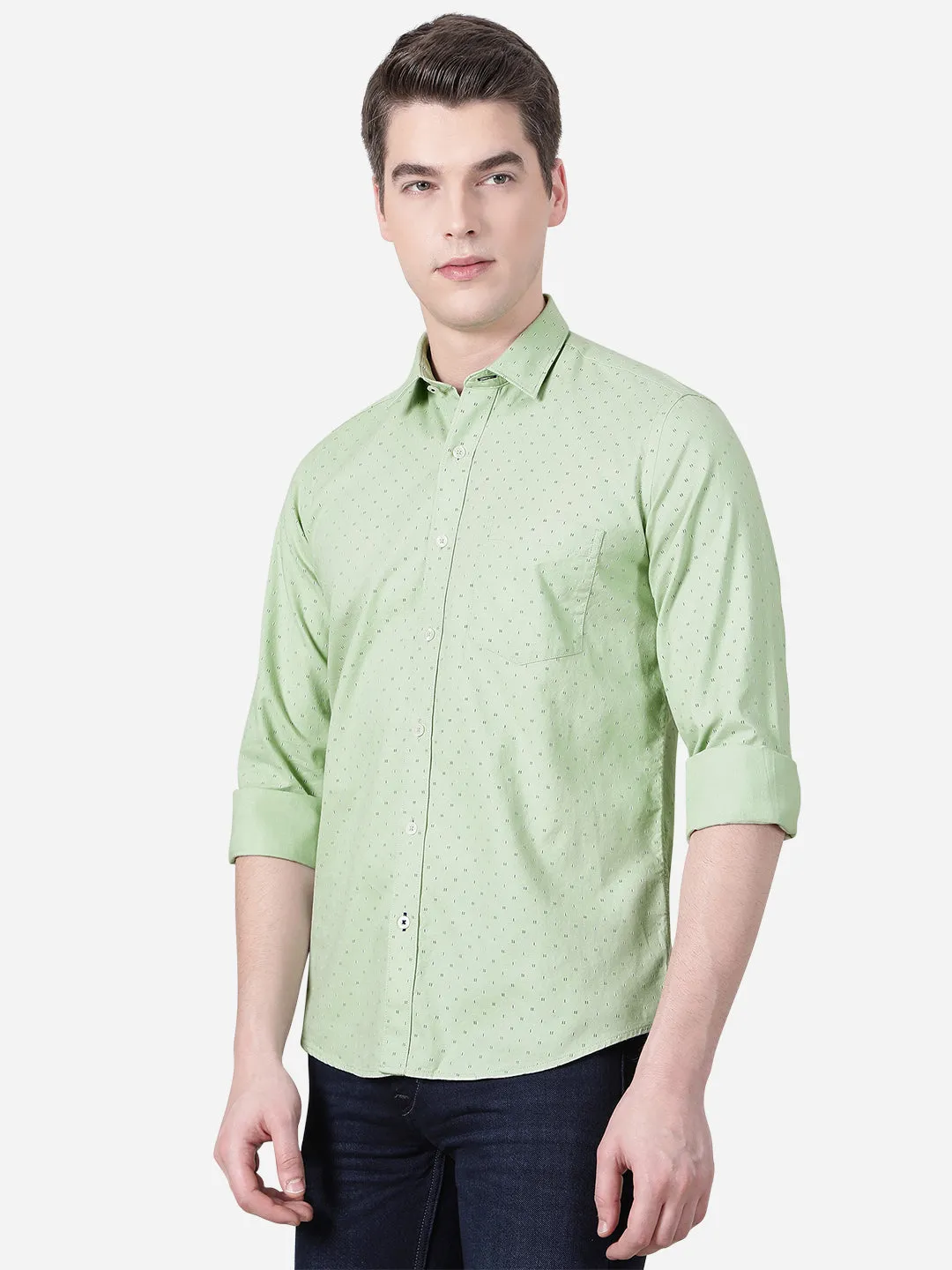 Pista Green Printed Slim Fit Casual Shirt | JadeBlue