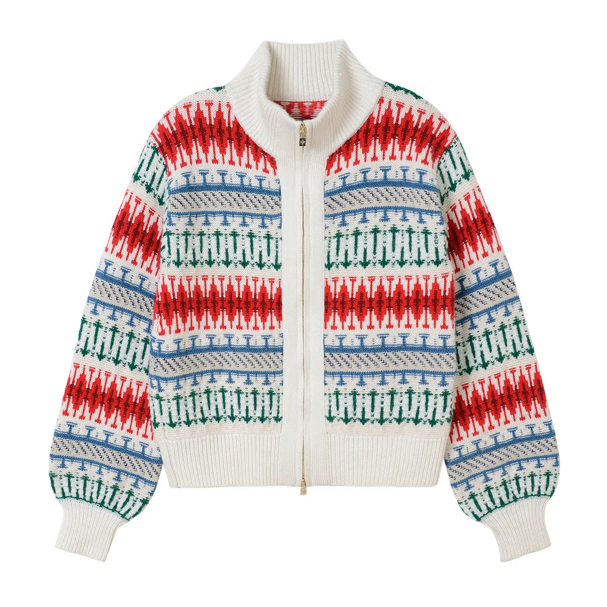 Pre Order:  Vintage Jacquard Thick Wool Double Zip Knitted Cardigan