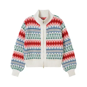 Pre Order:  Vintage Jacquard Thick Wool Double Zip Knitted Cardigan