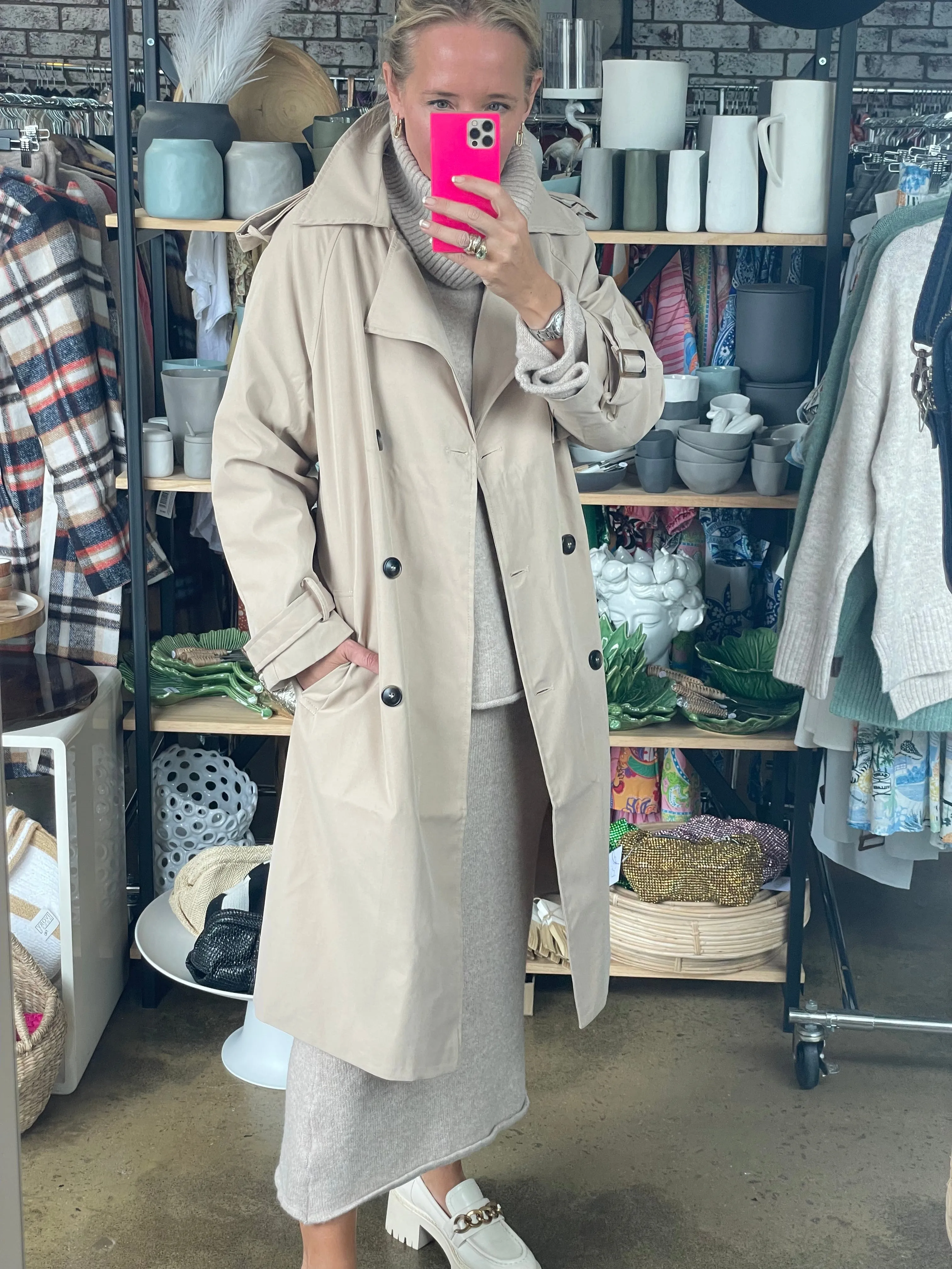 Relaxed Trench Jacket Coat - beige