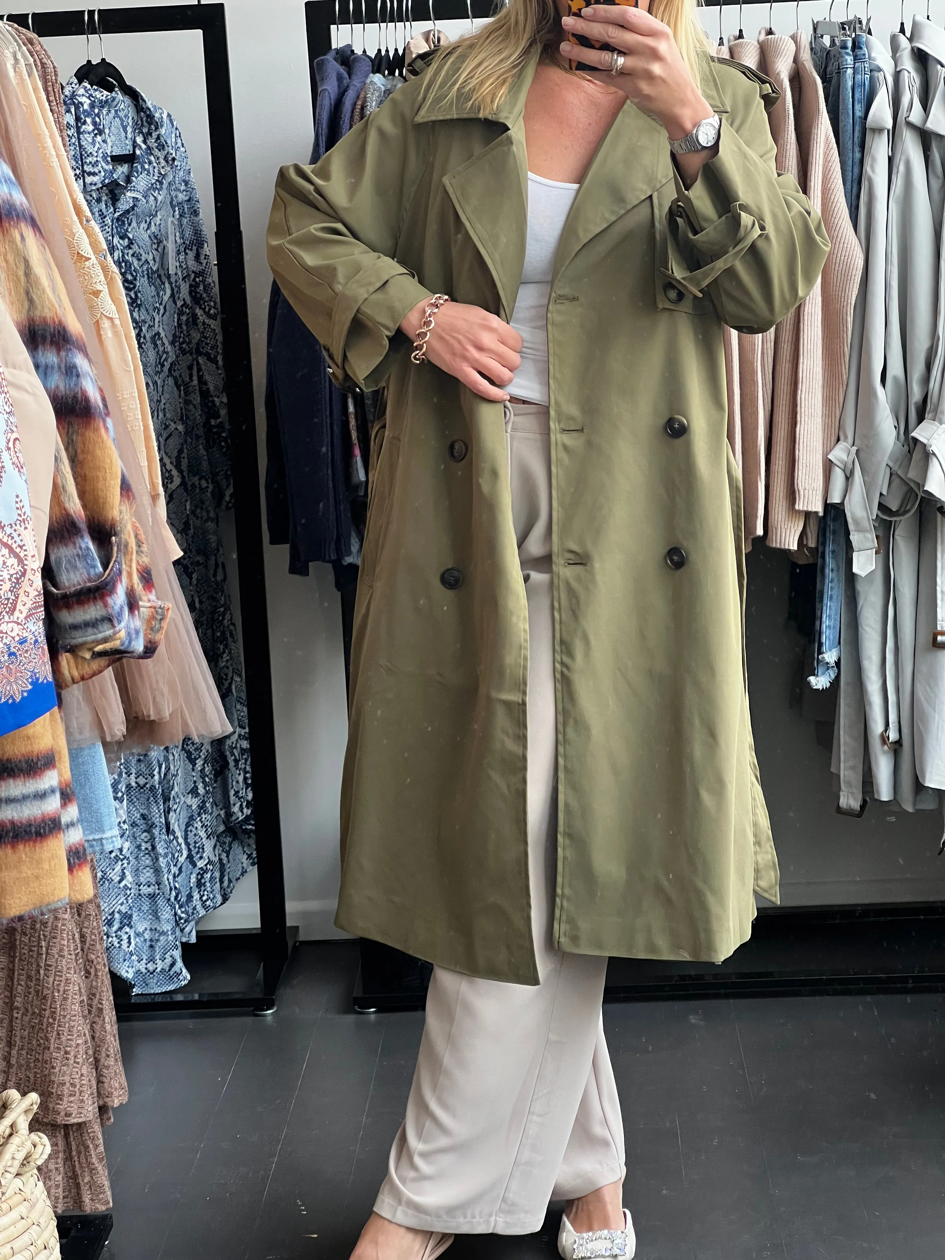 Relaxed Trench Jacket Coat - Khaki