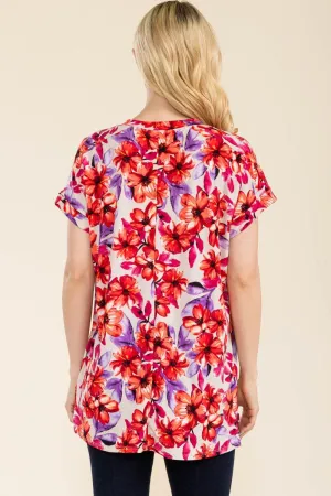 Round Neck Short Sleeve Floral Top