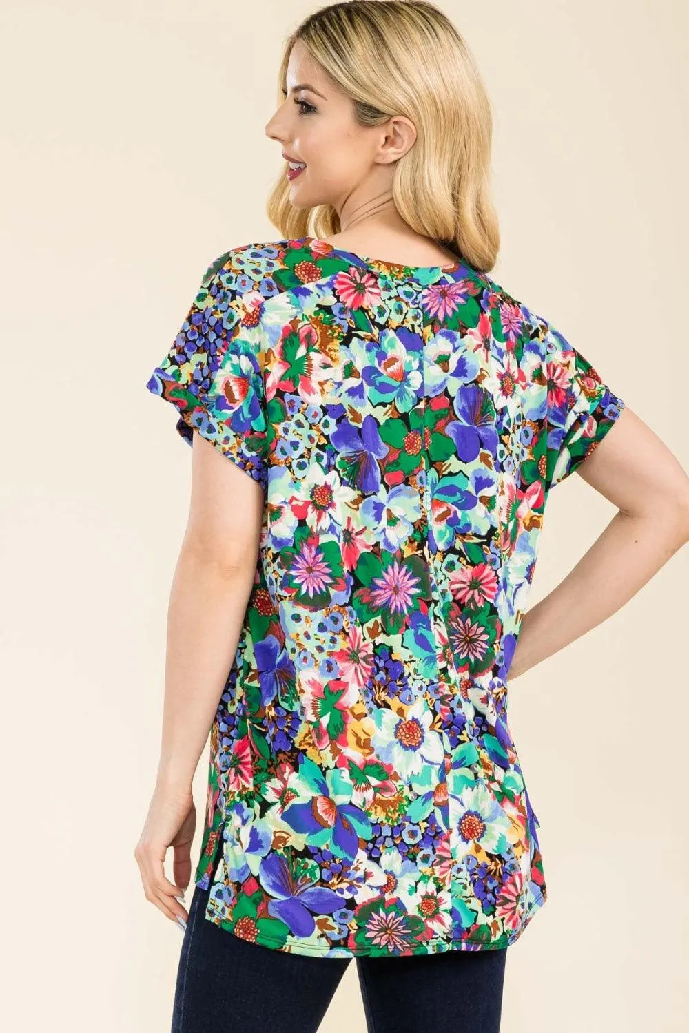 Round Neck Short Sleeve Floral Top