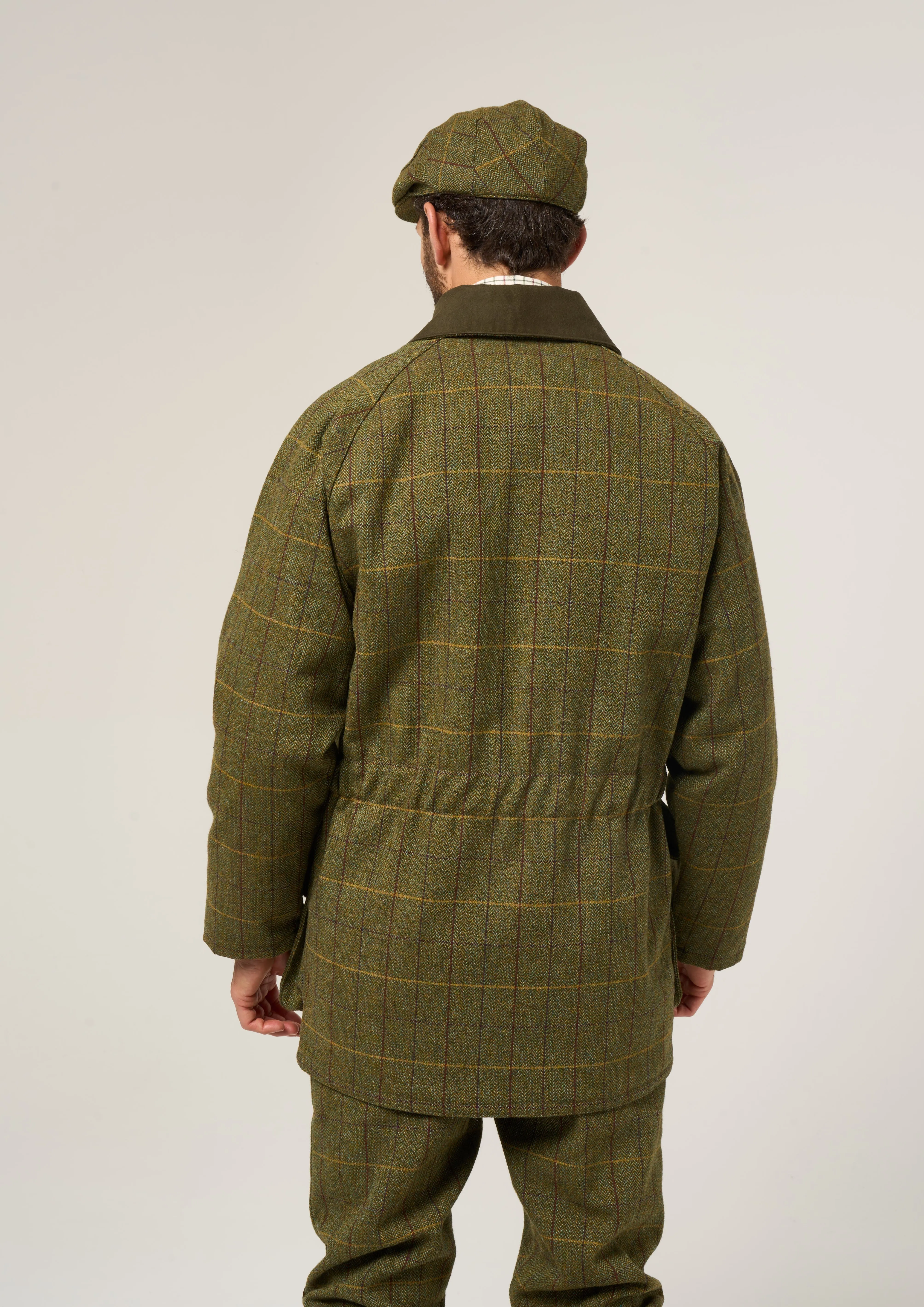 Rutland Men's Tweed Waterproof Shooting Coat In Green Ash - Regular Fit