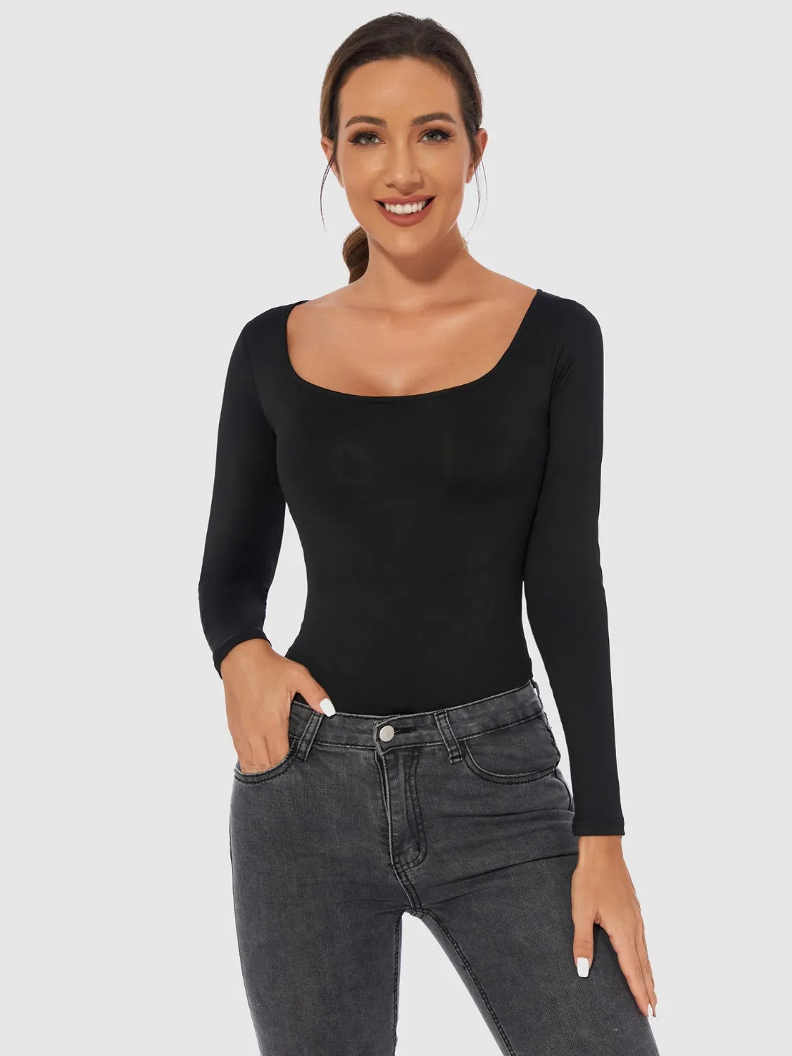 SCOOP NECK BODYSUIT  Full Size Scoop Neck Long Sleeve Bodysuit