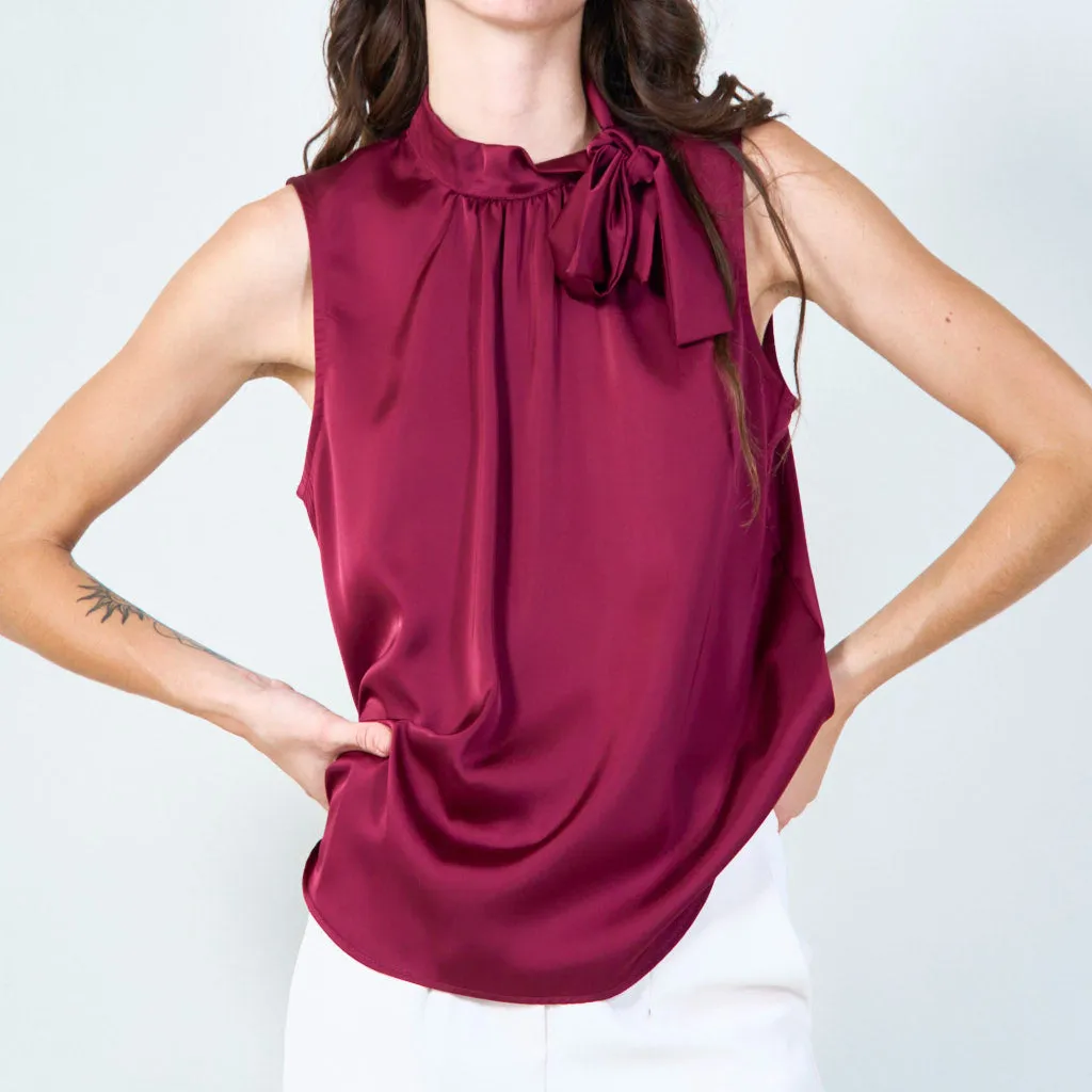 Sleeveless bow-tie blouse wholesale