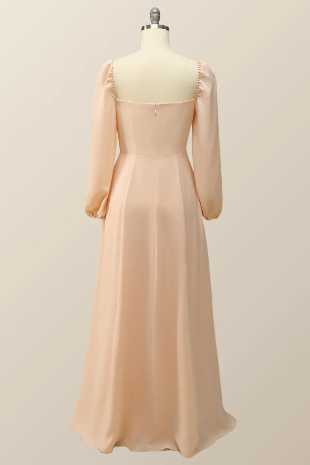 Square Neck Champagne Chiffon Long Bridesmaid Dress