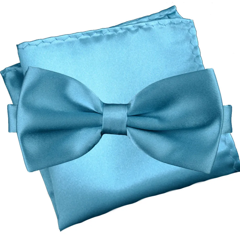 Teal Blue [Silky Smooth] - Bow Tie and Pocket Square Matching Set