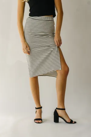 The Sumner Striped Midi Skirt in Black   Ivory