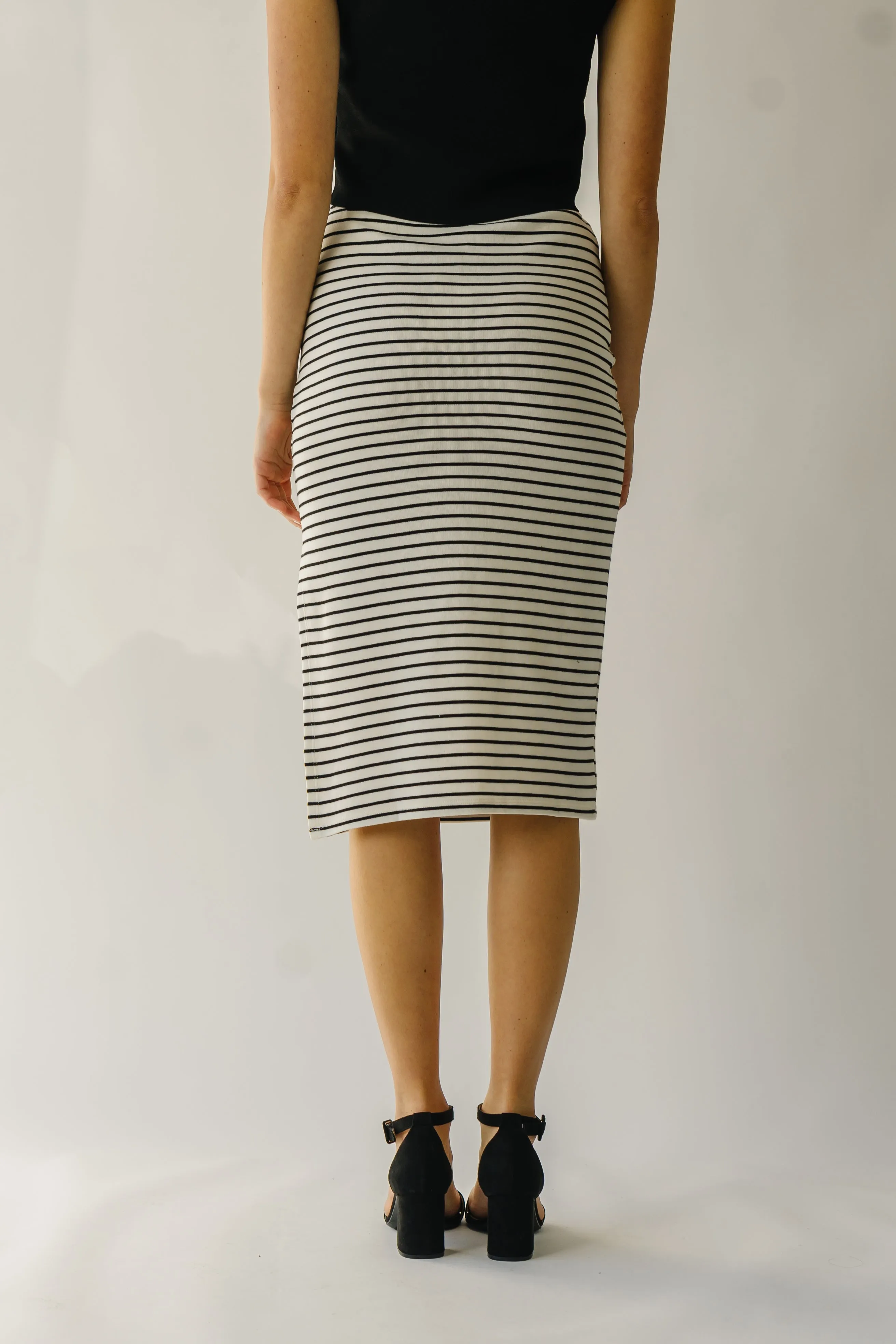 The Sumner Striped Midi Skirt in Black   Ivory