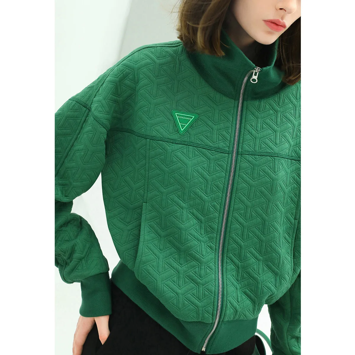 Turtleneck Zip-Through Green Windbreaker Jacket