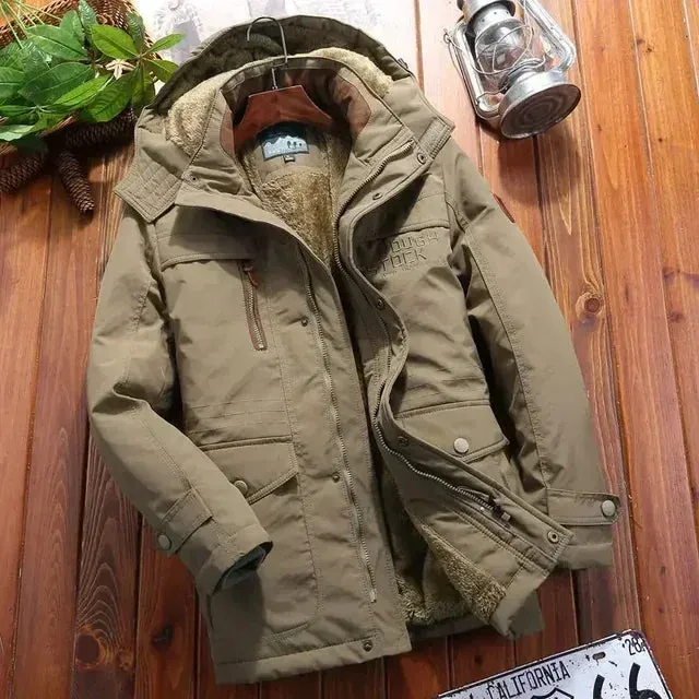 WELLSOME Winter Men's Windbreaker Jackets Fleece Parkas Warm Retro Hooded Coats