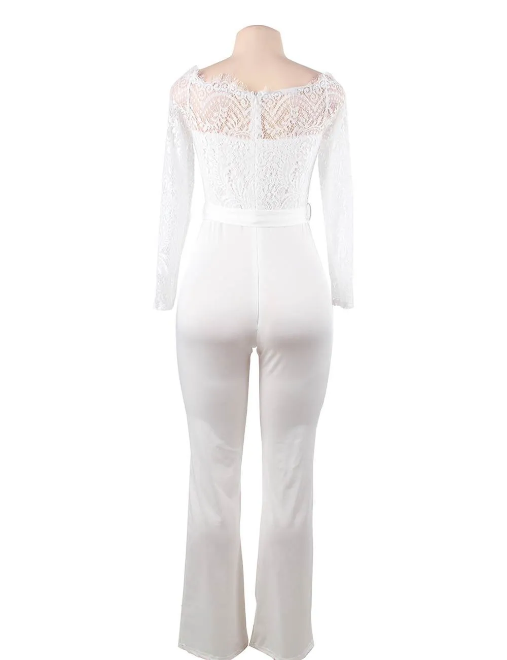 White Falling Shoulder Lace Stitching Fashion Jumpsuit