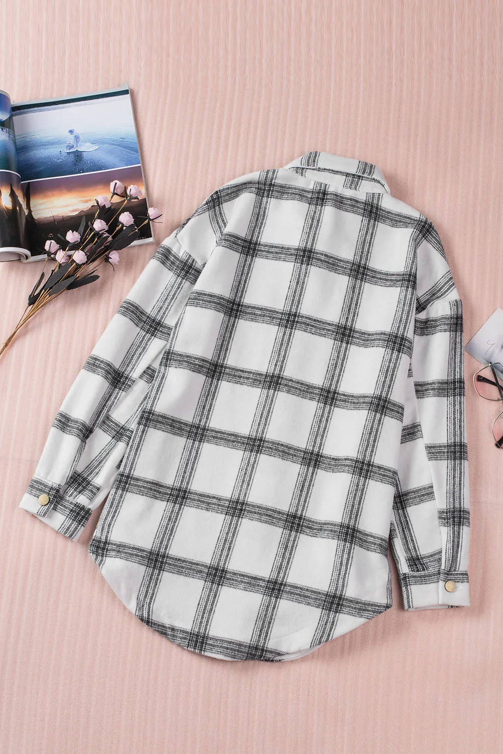 Womens Casual Plaid Shacket Button Down Shirts Coats