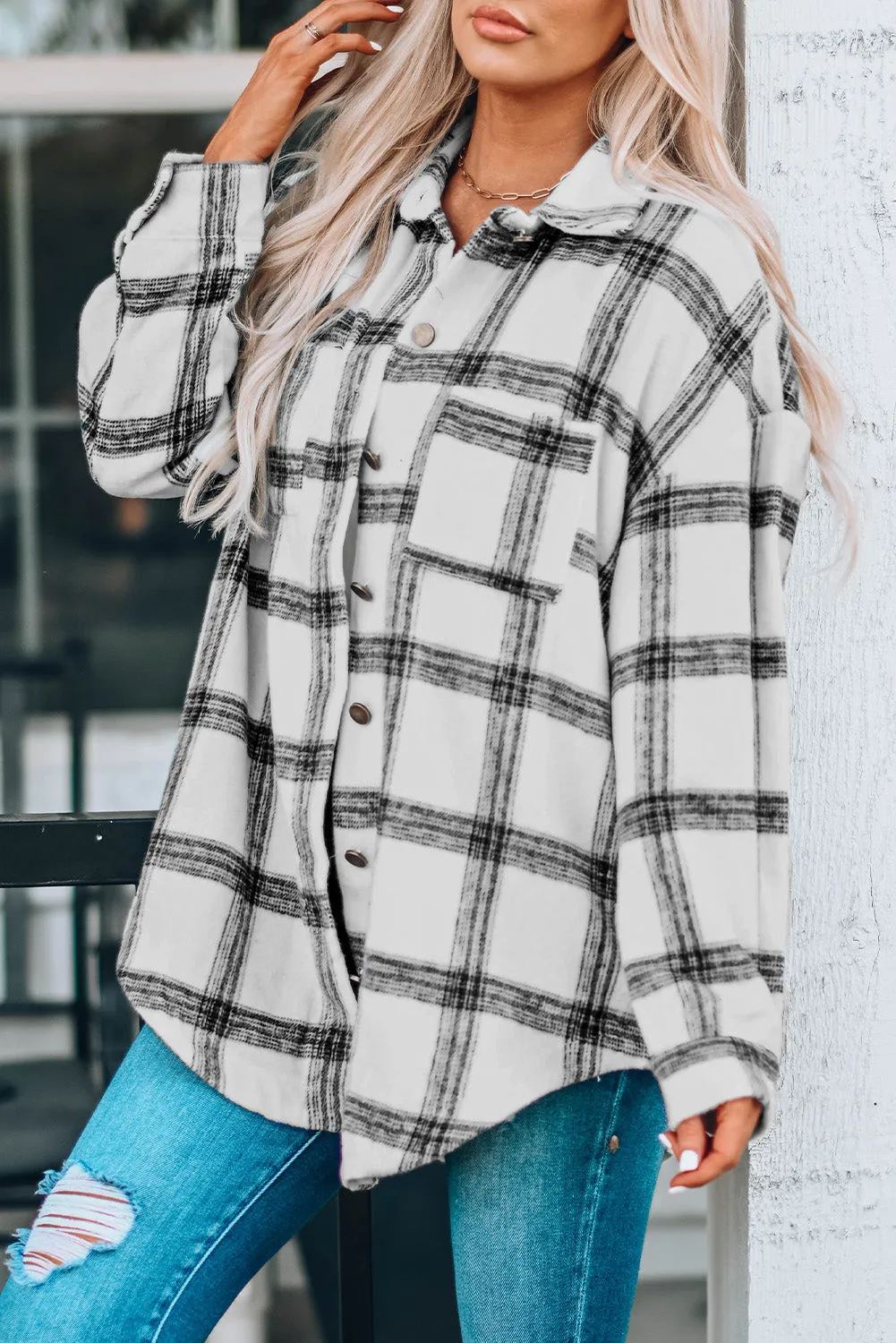 Womens Casual Plaid Shacket Button Down Shirts Coats