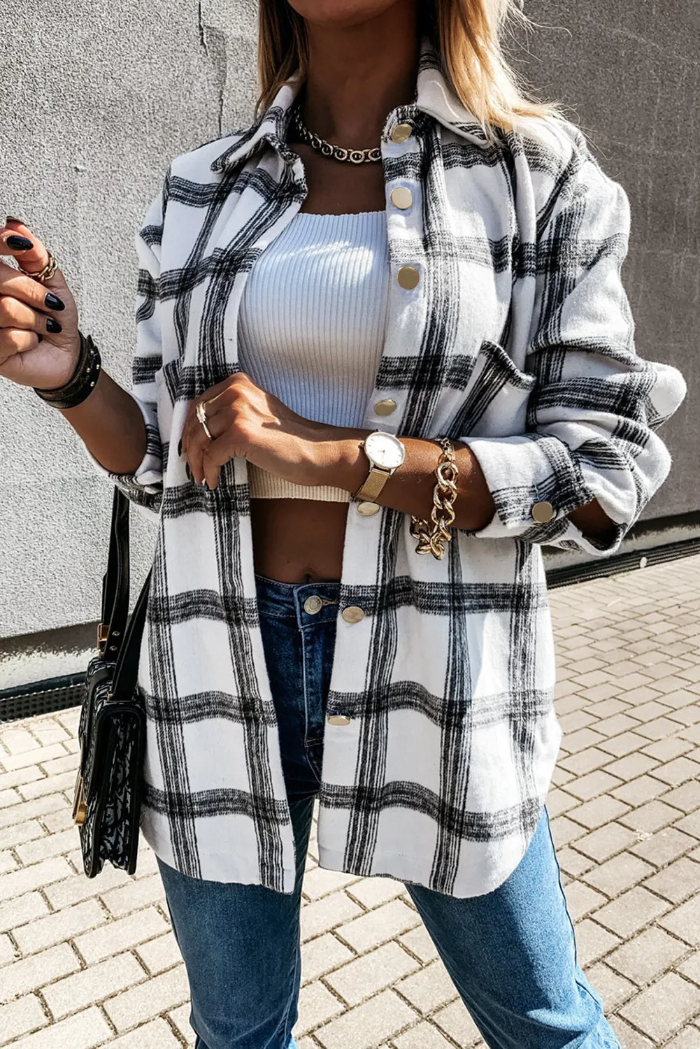 Womens Casual Plaid Shacket Button Down Shirts Coats