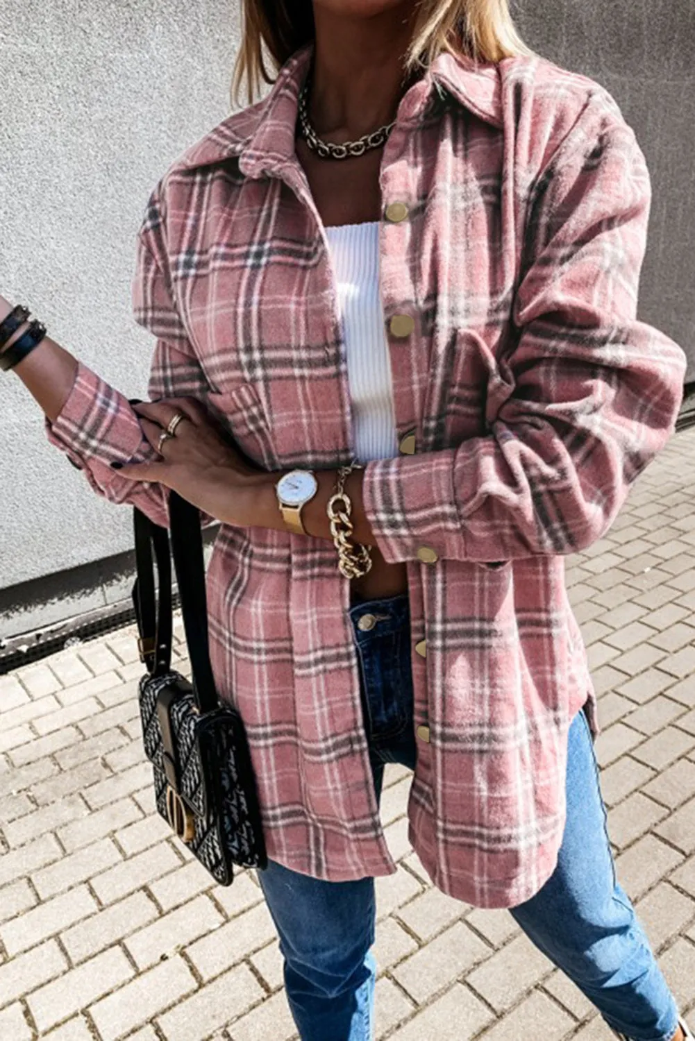 Womens Casual Plaid Shacket Button Down Shirts Coats