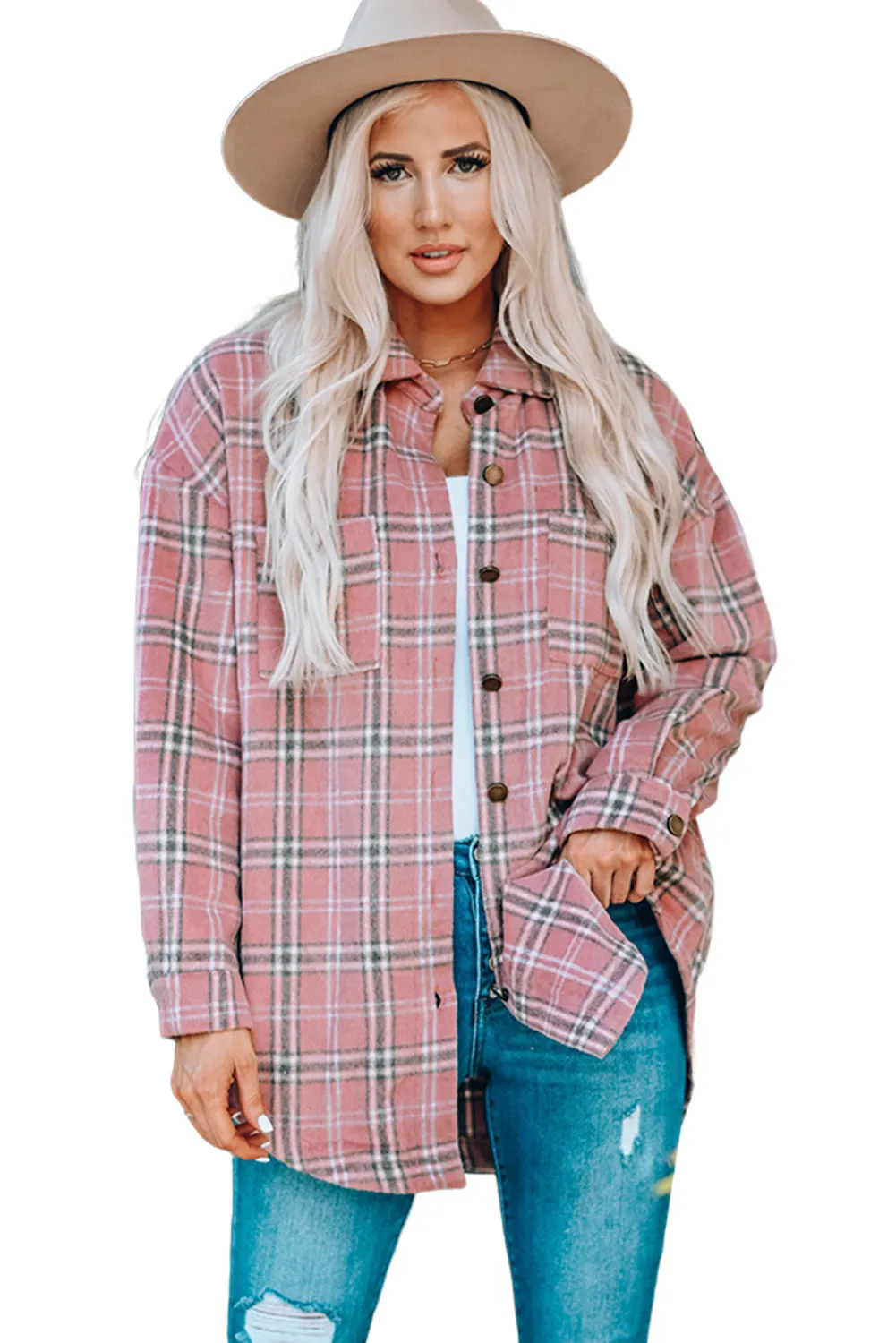 Womens Casual Plaid Shacket Button Down Shirts Coats