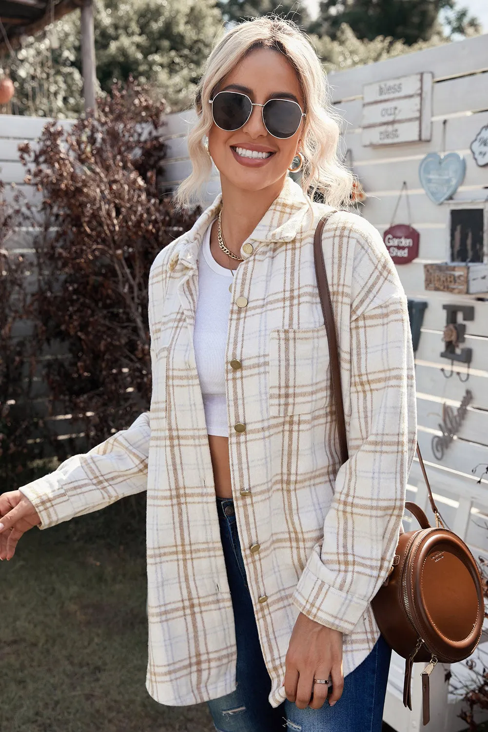 Womens Casual Plaid Shacket Button Down Shirts Coats