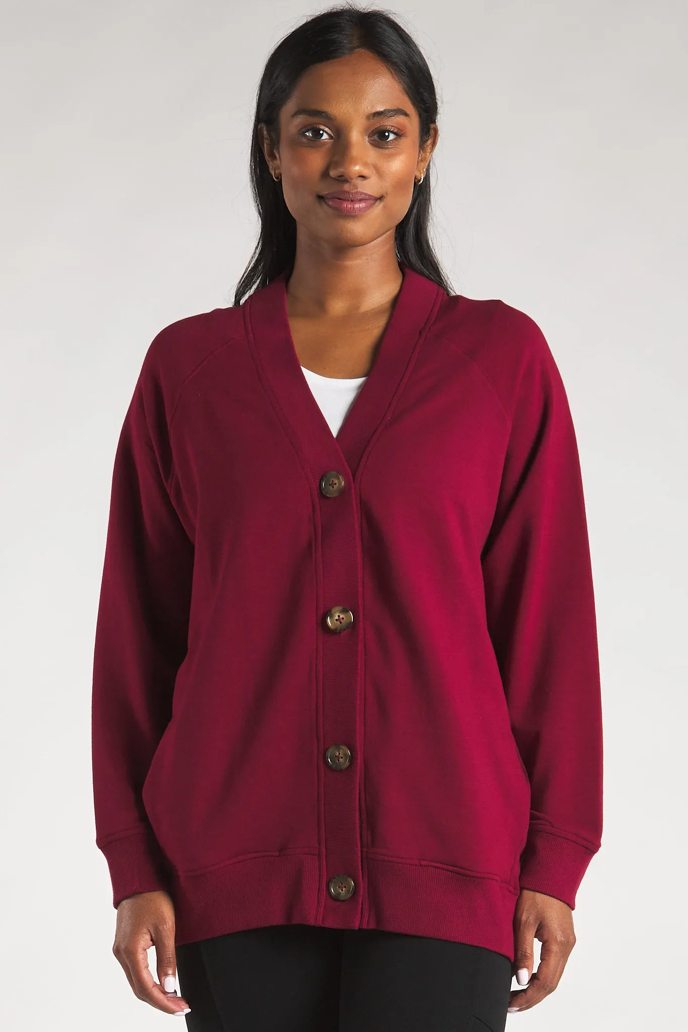 Yasmine Button-Front Bamboo Cardigan - Cranberry