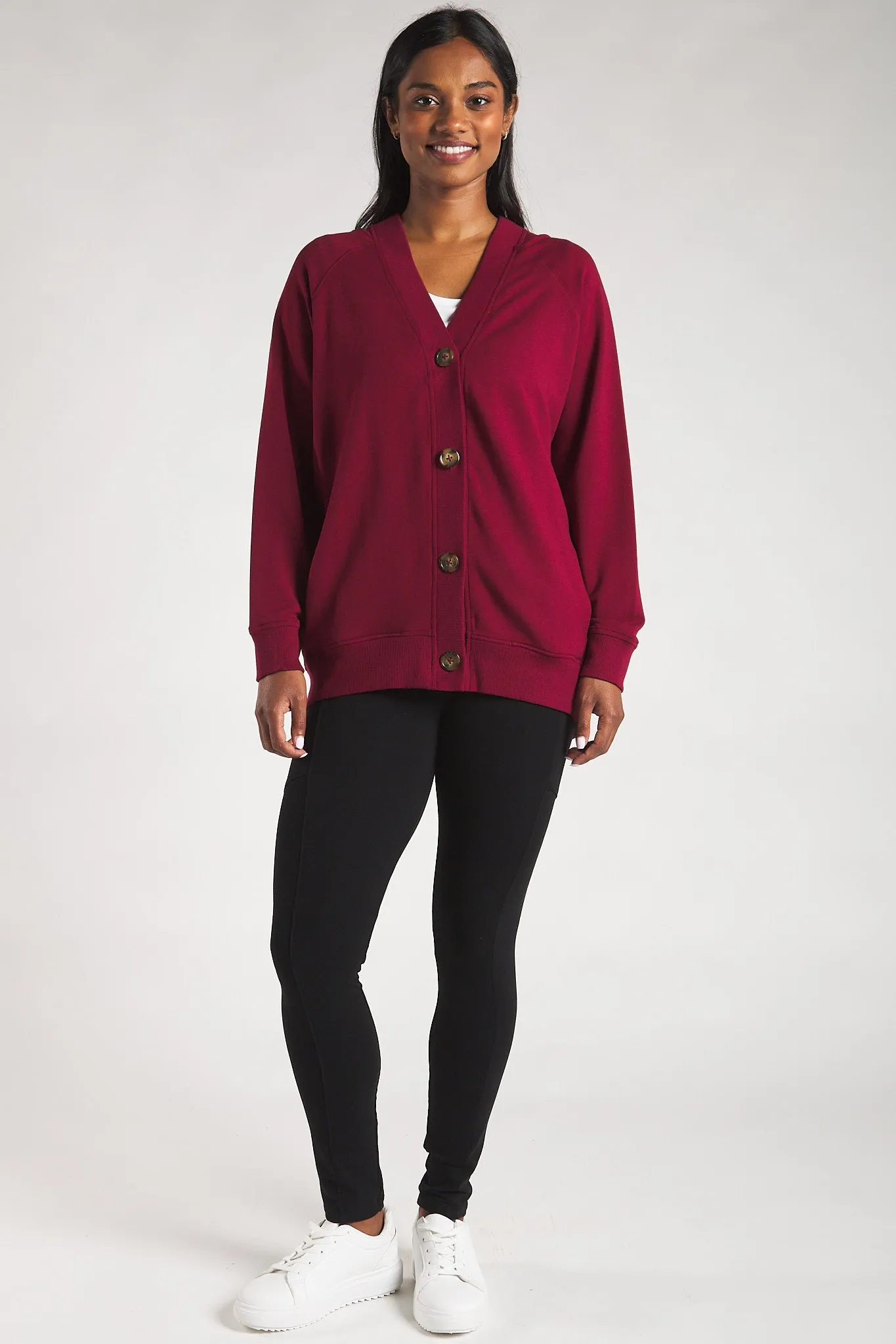 Yasmine Button-Front Bamboo Cardigan - Cranberry