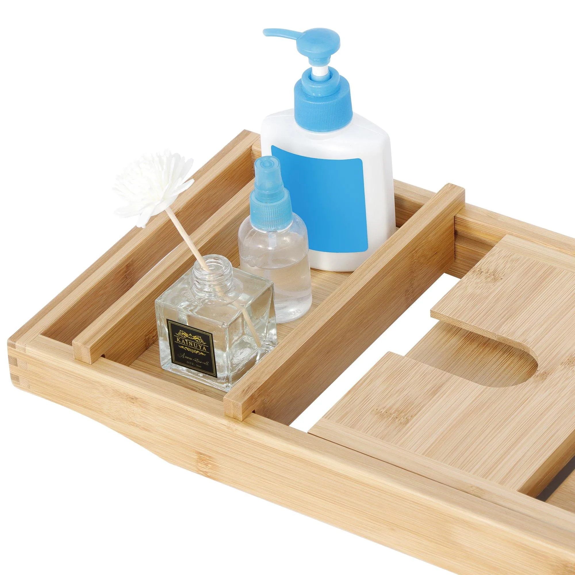 ZENY™ Bamboo Bathtub Caddy Tray with Soap Holder Extendable Bath Tray Holds Wine Glass, Phone, Ipad